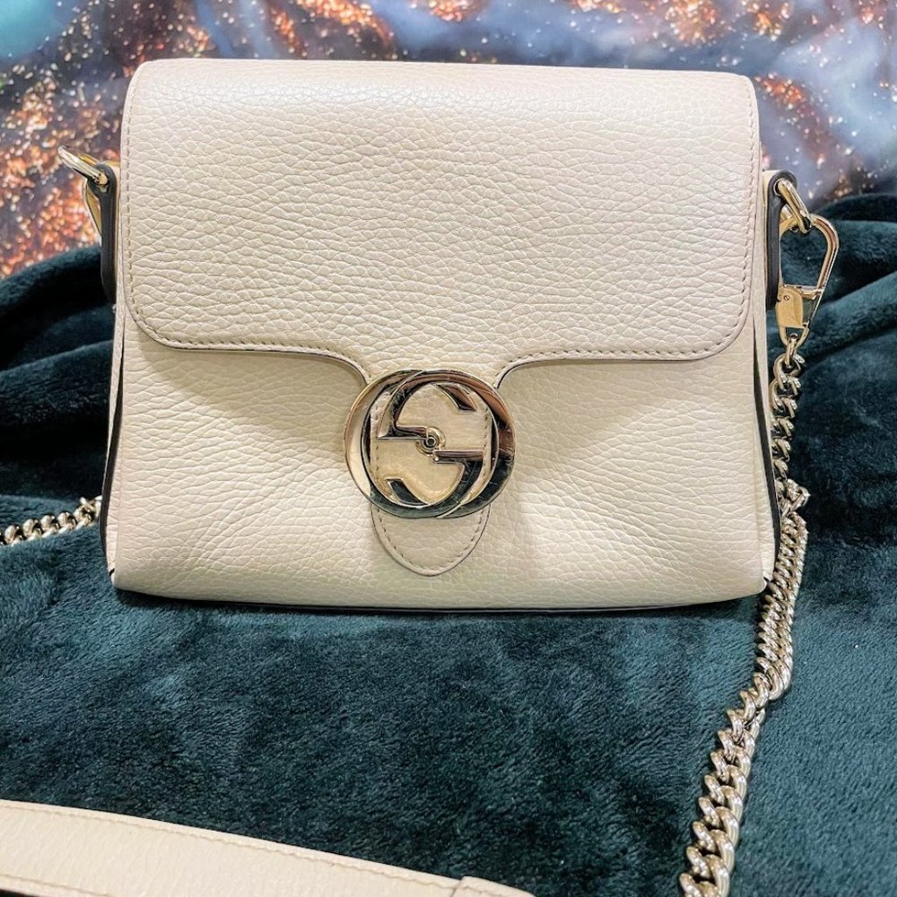 White Gucci Crossbody Bag with Silver Hardware